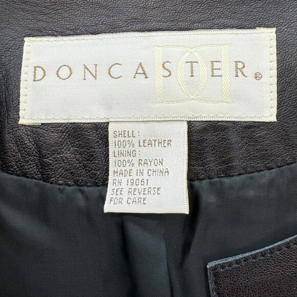 Doncaster Leather Jacket Women's 10 Black Open Leather Laser Cut Trim Lined EUC - Picture 8 of 12